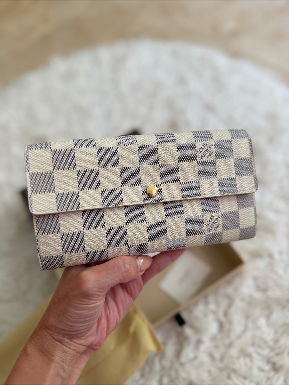 Louis Vuitton Damier Azur Checkered Fold Wallet - Cream & Navy - Picture 2 of 14